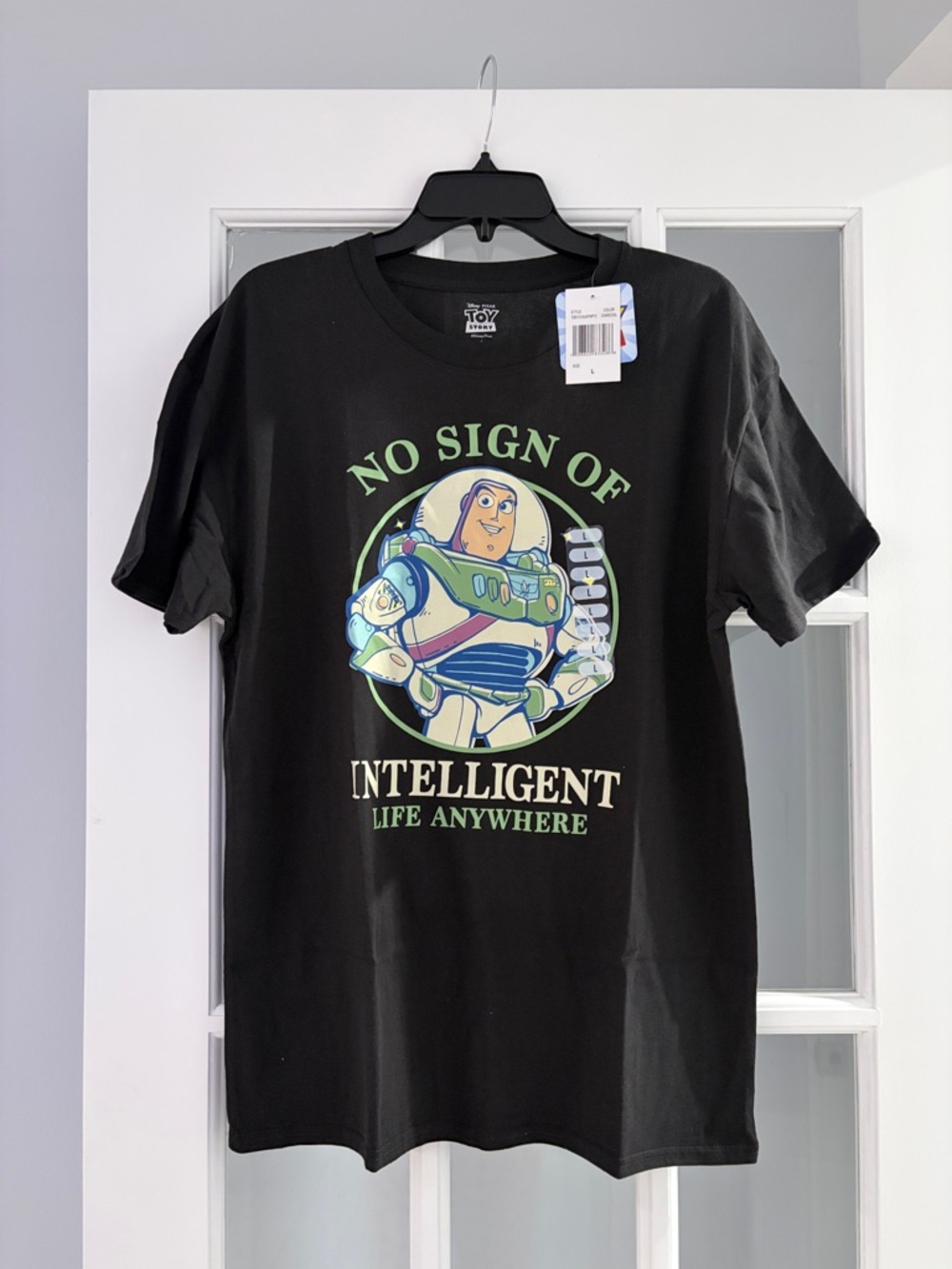 Disney Black Buzz Lightyear Graphic Tee with Green Accent